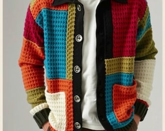 Crochet Granny Square Cardigan: Vintage Style Cotton Overshirt