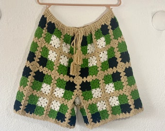 unisex crochet argyle corto, pantalones argyle, crochet argyle, hombres cortos, ropa de verano, ropa de playa, ropa de hombre, grannysquare, boxer umisex