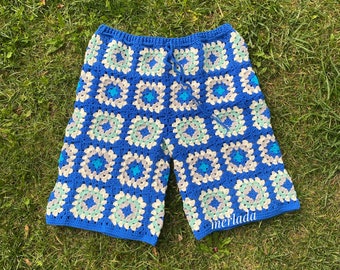 boxeador de hombres de ganchillo, hombres cortos, ropa de verano, ropa de playa, ropa de hombres, grannysquare, abuela square short