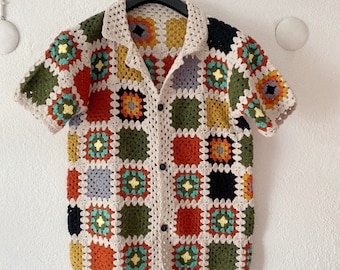 Camicia quadrata della nonna, camicia da uomo all'uncinetto, abbigliamento da uomo, stile vintage, unisex, retrò, regalo di Natale, Natale, maglione da uomo all'uncinetto