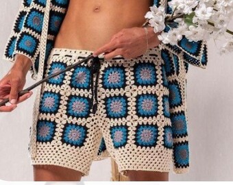 Boxer de hombre de ganchillo, short de ganchillo, ropa de hombre, boxer grannysquare, ropa de verano, tiempo de playa, boxer de punto,