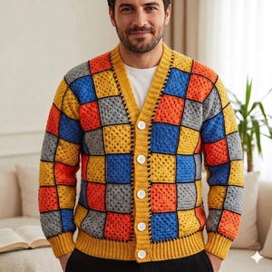 Crochet Granny Square Cardigan: Vintage Style Button-Down Overshirt