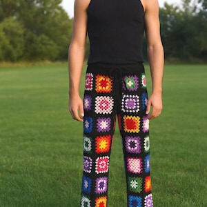 Crochet Granny Square Pants: Handmade Patchwork Hippie Trousers