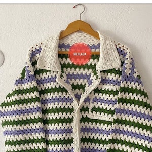 Crochet striped shirt, pocket shirt, crochet men seeater, short sleeve, oversize, plussize, street wear image 3