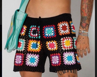 boxeador de hombres de ganchillo, hombres cortos, ropa de verano, ropa de playa, ropa de hombres, grannysquare, abuela square short