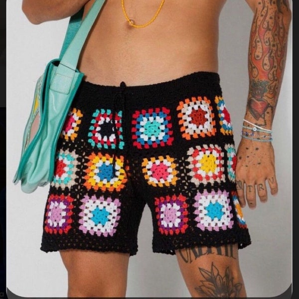 boxer pour homme au crochet, vêtements d'été, vêtements de plage, vêtements pour hommes, grannysquare, short carré grand-mère