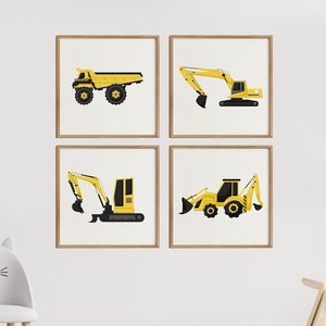 Set of 4 Excavator Truck Prints – Construction Art for Toddler’s Room, Nursery Decor, Cute Kids Prints