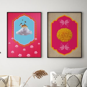 Indian Digital Art Set, Indian Contemporary Pop Art Prints, Floral Prints, Gallery wall set, Poster Bundle