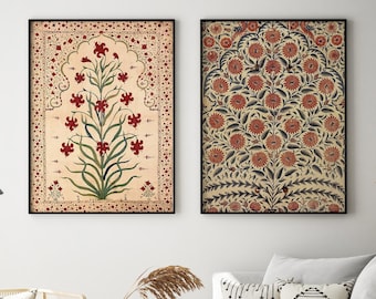 Indian Floral Art Prints, Vintage Mughal Decor (Poster Bundle)