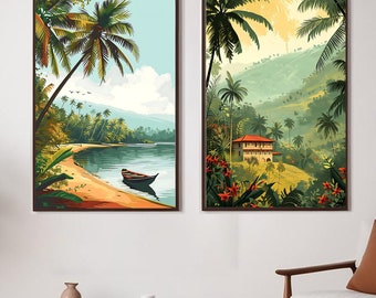 Tropische landschapskunstprintset Kerala | Decor Zuid-India (digitale download)