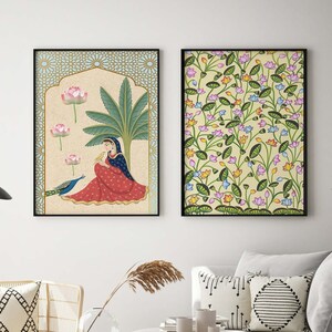 Pichwai Drucke Set, Indische Volkskunst, Lotus, Pfau (Digitaler Download)