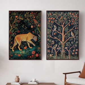 Tropical Tiger Art Print Set – Dark Floral Indian Forest Décor (Digital Download)