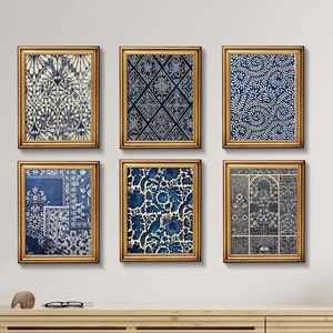Conjunto de 6 impressões azuis de arte índigo, conjunto de pôsteres de arte de parede boho, decoração de parede de galeria de pintura indiana para sala de estar, decoração boho