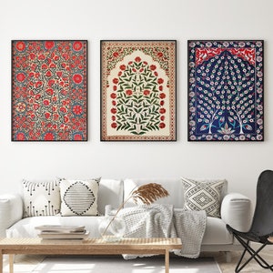 Indian Folk Art, SET OF 3 Floral Prints, Living Room decor, Gallery wall set, Indian Vintage, Pichwai Painting, Poster Bundle