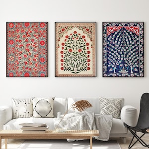 Indian Folk Art, SET OF 3 Floral Prints, Living Room decor, Gallery wall set, Indian Vintage, Pichwai Painting, Poster Bundle