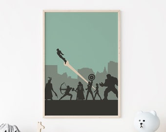 Avengers Minimalist Poster, Superhero Comic Art (Digital Download)
