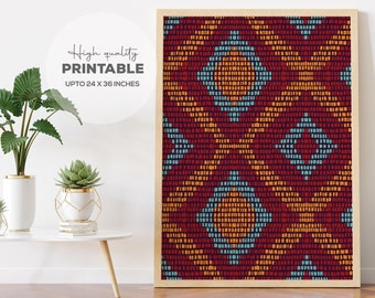 Abstract Geometric Art Deco Print, Colorful Vintage Poster (Digital Download)