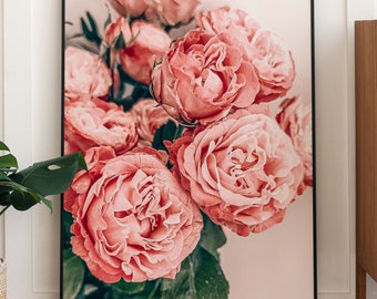 Pink Peonies Photo Print | Neutral Floral Wall Art (Instant Download)