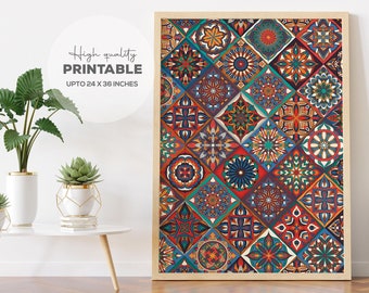 Indian Mandala Wall Art, Living Room Decor, Abstract Painting, Printables, Instant Download, Colourful Poster, Poster, Wall Art, Paintings