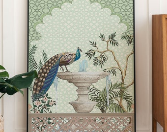 Peacock Mughal Art Print, Vintage Royal Palace Decor (Digital Download)