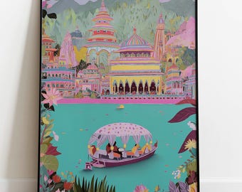 Kerala Backwaters Boat Art Print, tropisch Indiaas decor (digitale download)