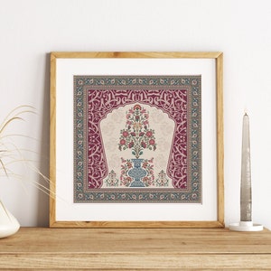 Vintage Floral Print, Living Room Wall Art, Abstract Decor, Colourful Antique Poster, Indian Floral Paintings, Square Prints