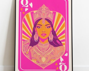 Desi Queen of Hearts Art Print | Indian Pop Art (Digital Download)