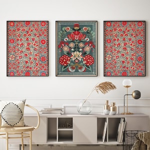 Indian Floral Art Set, Folk Prints, Living Room decor, Gallery wall set, Indian Vintage, Pichwai Painting, Poster Bundle