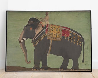 Cuadro vintage de elefante indio, decoración para sala de estar (descarga digital)