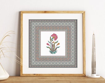 Indian Mughal Floral Art Print, Vintage Boho Home Decor (Digital Download)