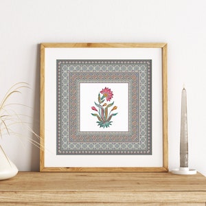 Indian Mughal Floral Art Prints, Home decor, Printable Indian Vintage Painting, Boho Wall Art, Contemporary Mughal Poster