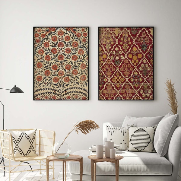 Indian Floral Art Set, Folk Prints, Living Room decor, Gallery wall set, Indian Vintage, Pichwai Painting, Poster Bundle [5]