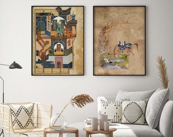 Persian Miniature Prints, Horse Painting Art Set (Digital Download)
