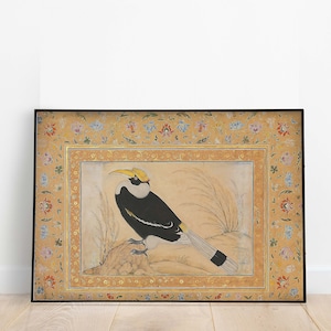 Mughal Bird Wall Art, Living Room Decor, Indian Painting, Printables, Indian Vintage Royal Art, Wall Art