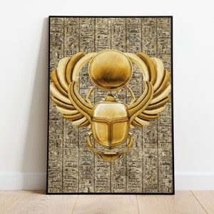 Vintage Egyptian Scrab Beetle Art Print, Instant Digital Download, Historic Egypt Wall Art, Egypt Painting, Vintage Decor