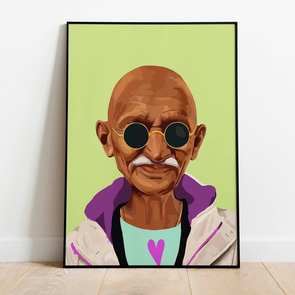 Mahatma Gandhi Poster, Indian Pop Art Decor, Digital Prints, Instant Download, Hippie Art, Home Decor, Wall Art, Goa Poster, Gifts for him