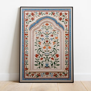 Vintage Islamic Inlay Work Wall Art, Floral Prints, Living Room decor, Printable, Indian Vintage, Poster, Wall Art, Boho Wall Art