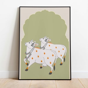 Indian Folk Art, Cow Prints, Living Room decor, Printable, Indian Vintage, Printables, Pichwai Painting, Poster, Wall Art, Paintings