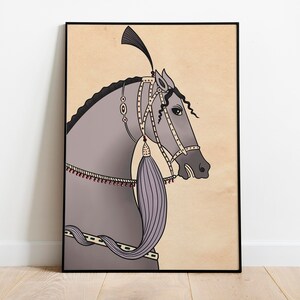 Vintage Style Persian Horse Art, Indian Mughal Royal Horse, Living Room decor, Horse Painting