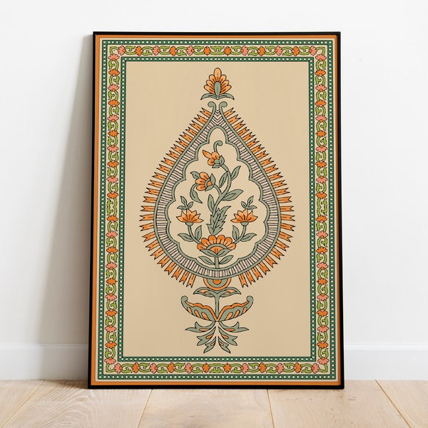 Pichwai Painting, Indian Floral Folk Art Print (Digital Download)