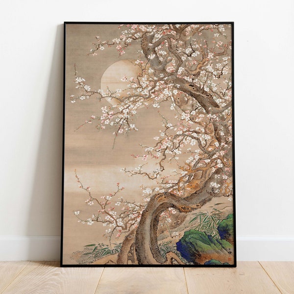 Japanese Cherry Blossom Vintage Silk Painting Art Print, Vintage Art Poster, Instant Digital Download, Poster, Wall Art, Paintings