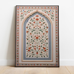 Vintage Islamic Inlay Work Wall Art, Floral Prints, Living Room decor, Printable, Indian Vintage, Poster, Wall Art, Boho Wall Art