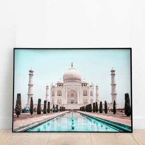 Taj Mahal Print, Neutral Indian Wall Decor, India Travel Art, Living Room Decor, Digital Download Poster, Boho Wall Art