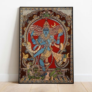 Indische Kalamkari Malerei, indische Krishna Kunst, Wohnzimmer Dekor, Vintage indische Volkskunst Plakat, Wandkunst, digitaler Download.