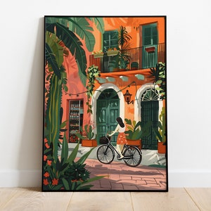 Mexican Girl Travel Art Print, Digital Print Poster, Cityscape Wall Art, Printable Wall Decor, Mexico Art Print, Summer Floral Travel Poster