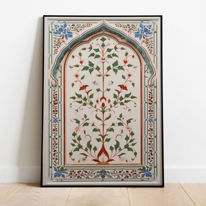 Vintage Islamic Inlay Work Wall Art, Floral Prints, Living Room decor, Printable, Indian Vintage, Poster, Wall Art, Boho Wall Art