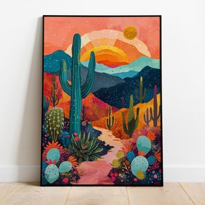 Arizona illustration Print, Saguaro National Park, Housewarming gift, Cactus, Colorful wall art Bright Vibrant Art