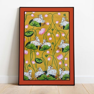 Indische Volkskunst, Kuh Drucke, Wohnzimmer Dekor, Printable, Indian Vintage, Printables, Pichwai Malerei, Poster, Wandkunst, Gemälde