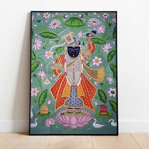 Shreenathji Pichwai, Vintage, Home Decor, Printable, Traditional Paintings, Instant Download, Indian Folk Art, Poster, Wall Art, Paintings