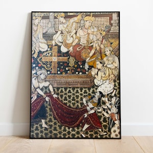 Vintage Ramayana indisk palatskonst, Draupadi kunglig målning (digital nedladdning)